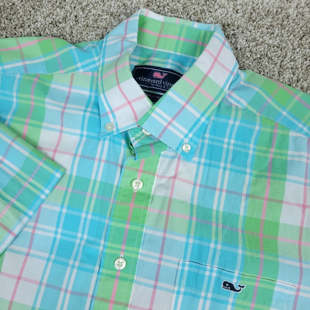 Vineyard Vines Whale Mens Medium Multicolor Plaid Button Down Short Sleeve